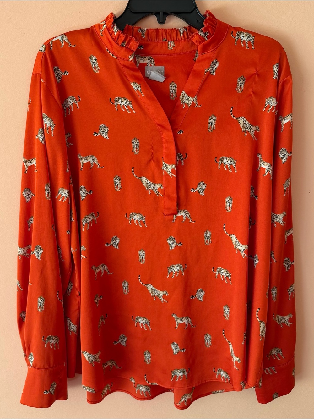 Chico’s Leopard Ruffle Neck Blouse
